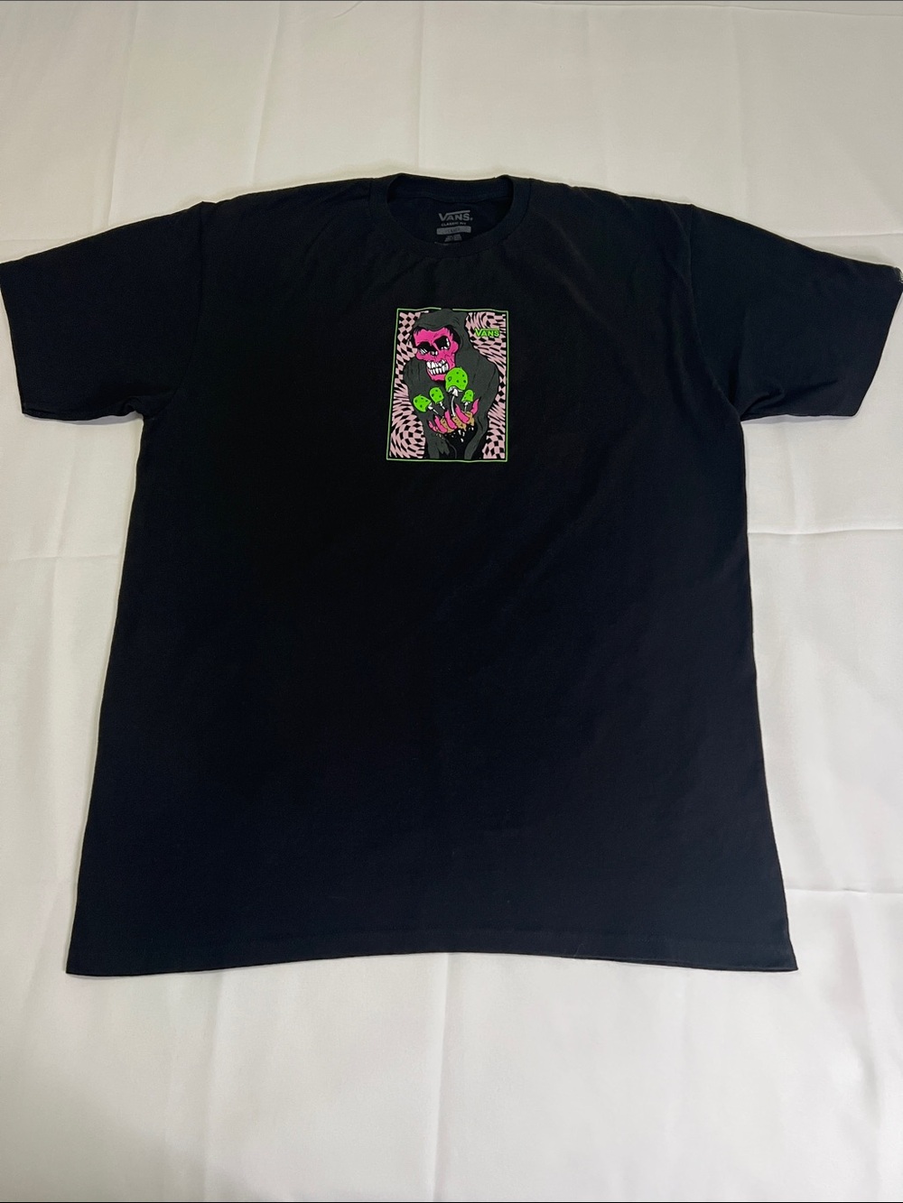 Vans Black Tee with Neon Pink & Green Graphic